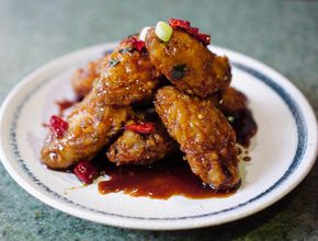 Glazed Chicken Wings with Chilies and Scallions